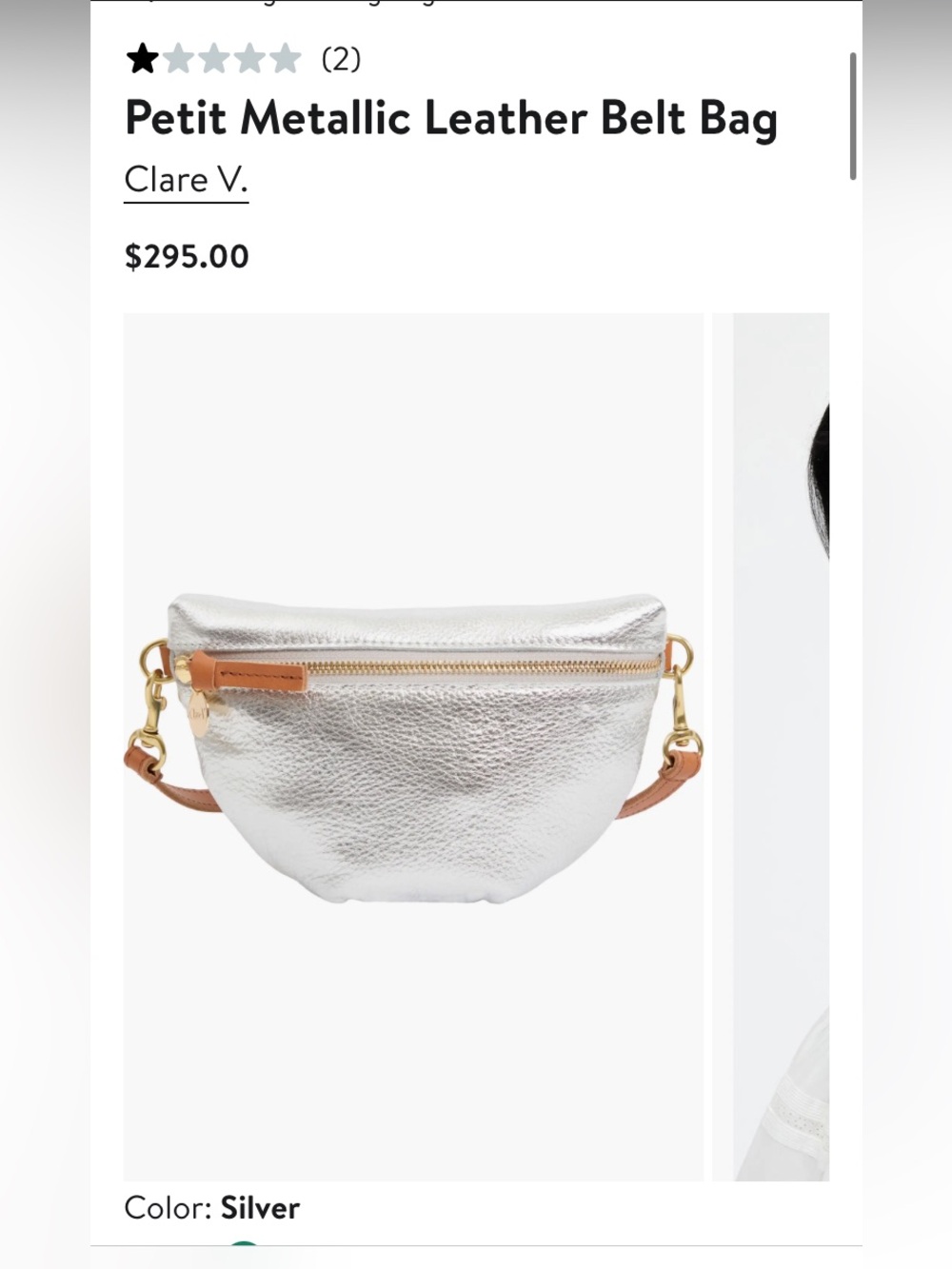 New!! Clare V Silver Metallic Mini Belt Bag with Tan Strap